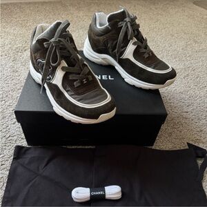 CHANEL Brown/Olive and White Casual Sneakers
